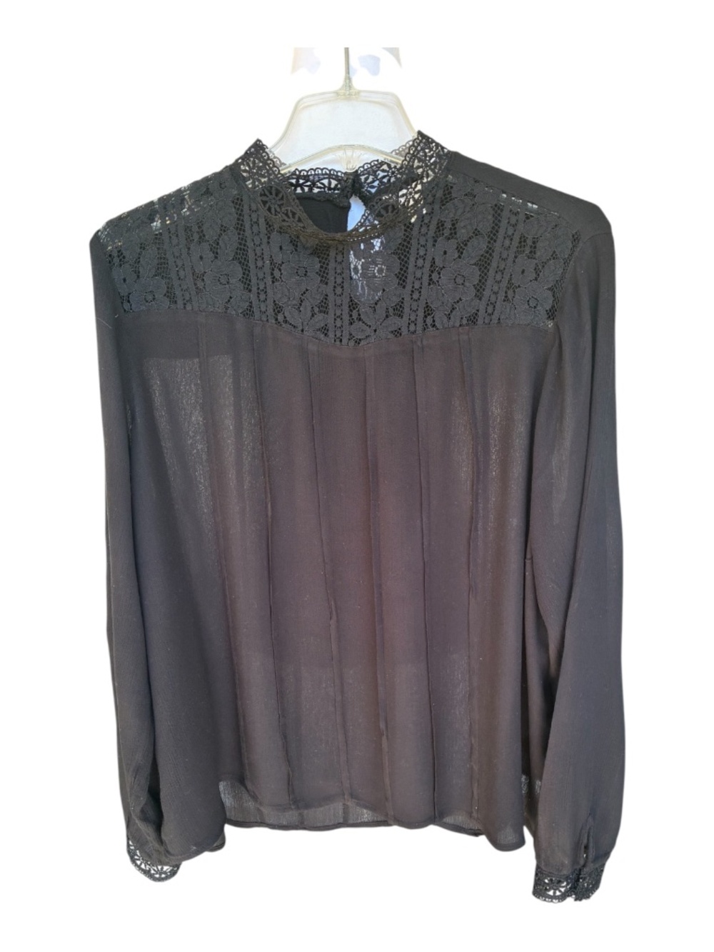 Catos Black Top with Lace Neckline/Sleeves-Size XL